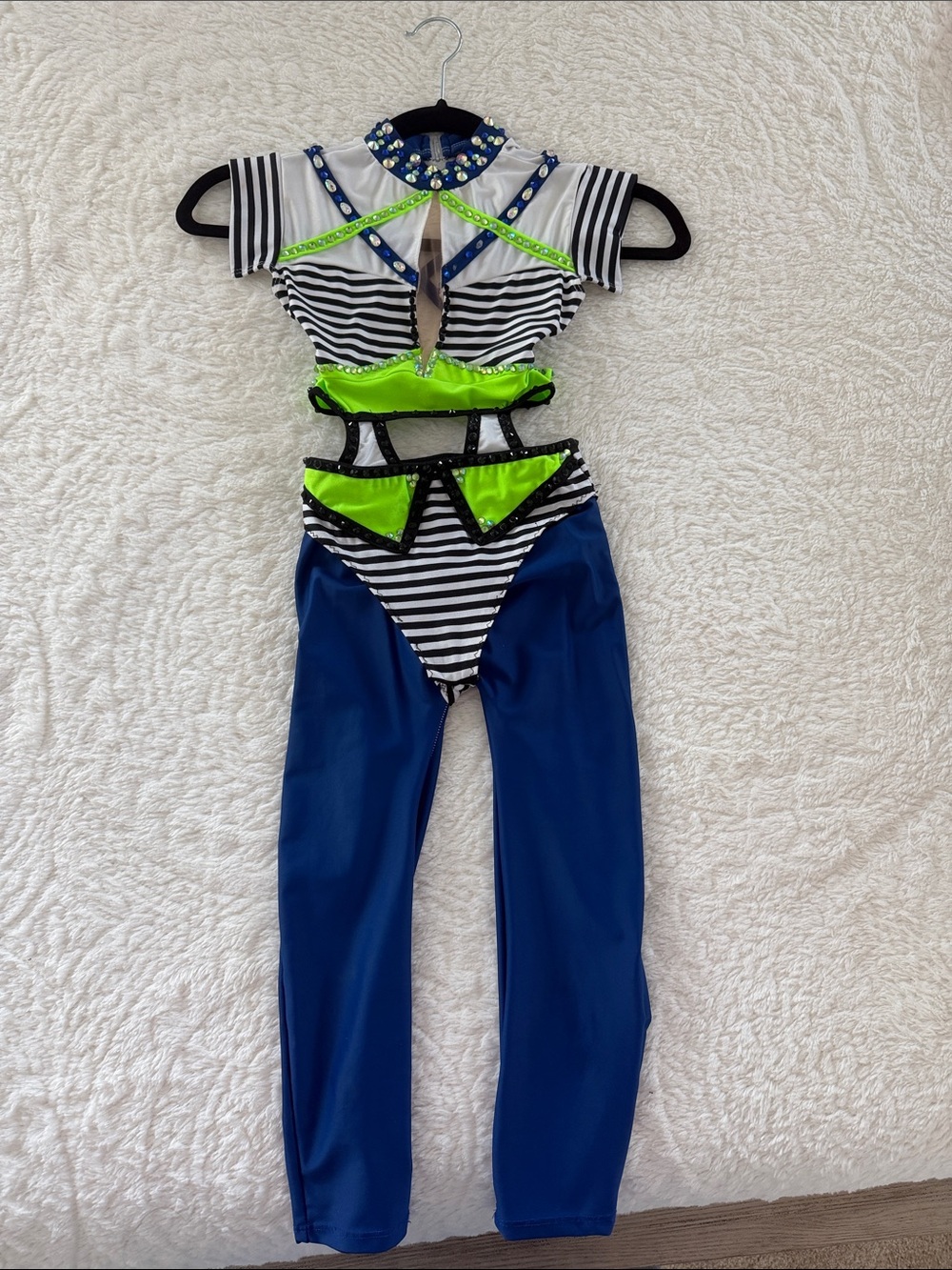 Girls Neon Green & Navy Striped Performance Dance Costume by
